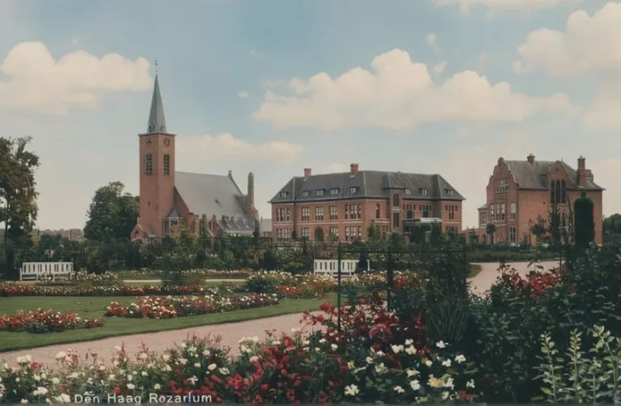 Op een bankje in het rosarium